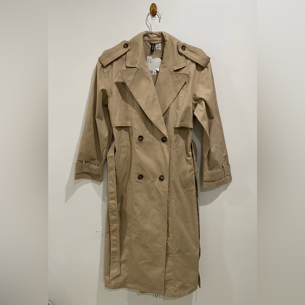 H&M Divided Trench Coat Long Belted Women’s Size XS New